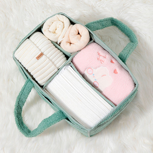 Bolso organizador de pañales para bebé, con compartimientos separados, asas para agarre fácil, hecho en felpa, ideal para diversos artículos del bebé