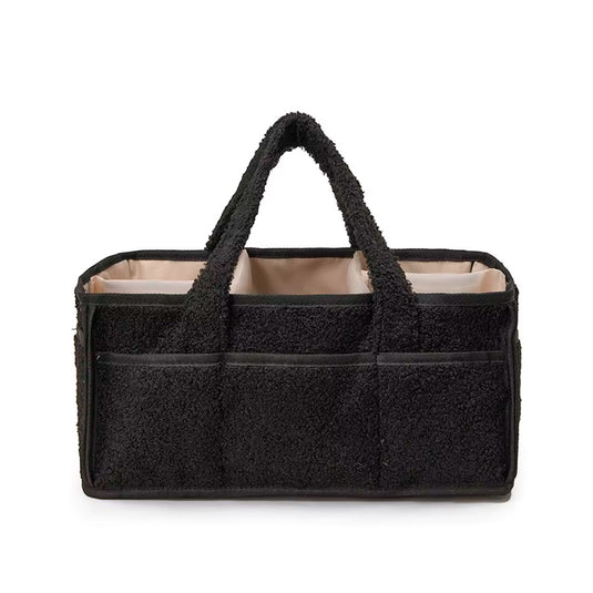 Bolso organizador de pañales para bebé, con compartimientos separados, asas para agarre fácil, hecho en felpa, ideal para diversos artículos del bebé