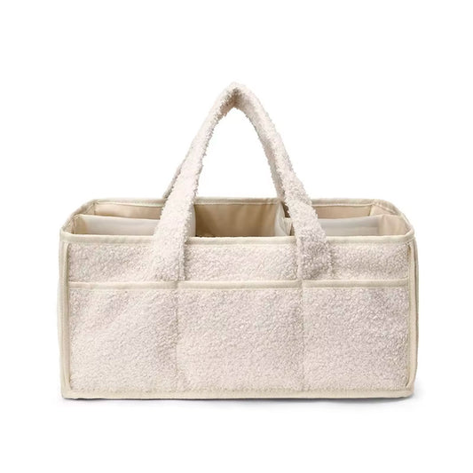 Bolso organizador de pañales para bebé, con compartimientos separados, asas para agarre fácil, hecho en felpa, ideal para diversos artículos del bebé