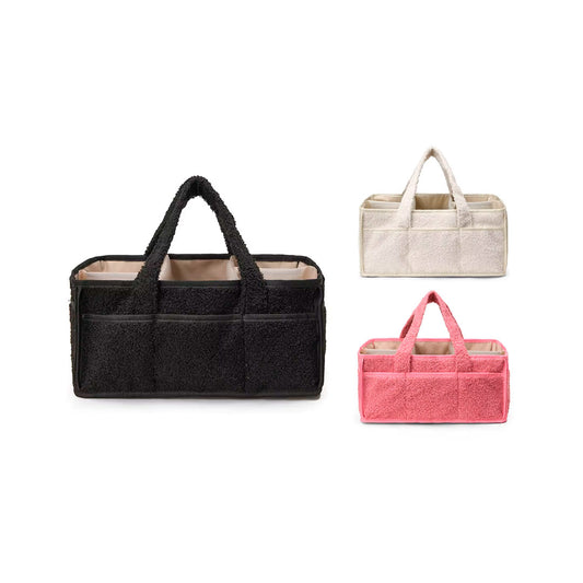 Bolso organizador de pañales para bebé, con compartimientos separados, asas para agarre fácil, hecho en felpa, ideal para diversos artículos del bebé