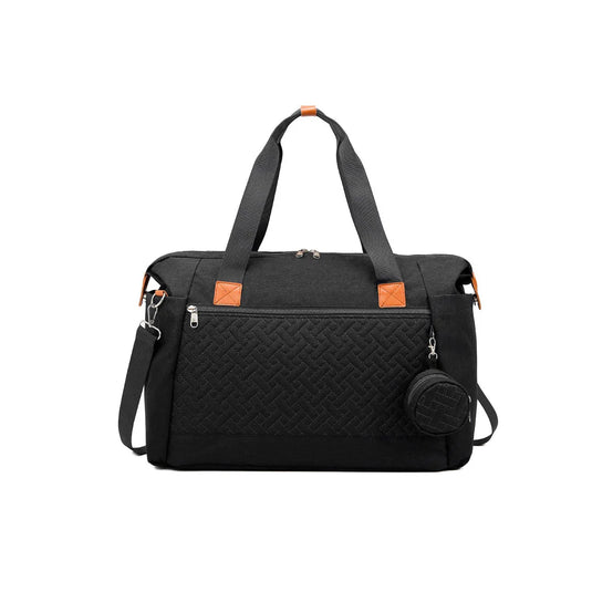 Bolso pañalera con diseño frontal tejido y monedero