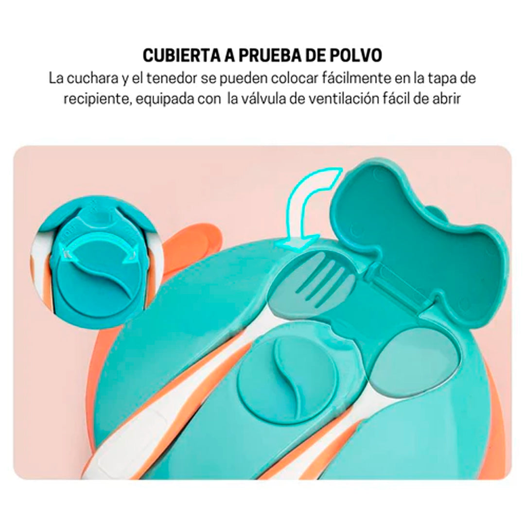 Set de vajilla que incluye cubiertos y tapa, con base de succión - Mumlove