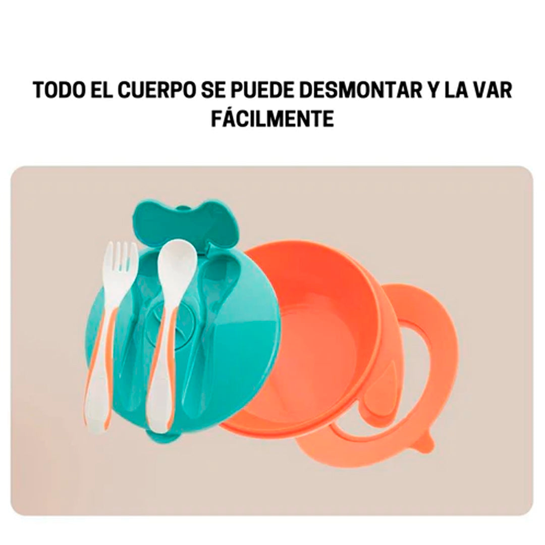 Set de vajilla que incluye cubiertos y tapa, con base de succión - Mumlove