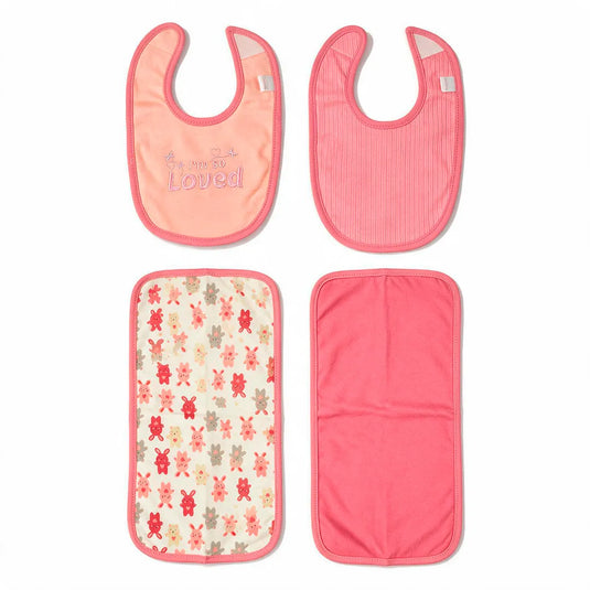 Set de babero y paño de eructo con animalitos para bebé, algodón suave