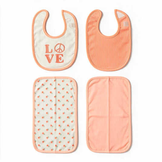 Set de babero y paño de eructo con animalitos para bebé, algodón suave