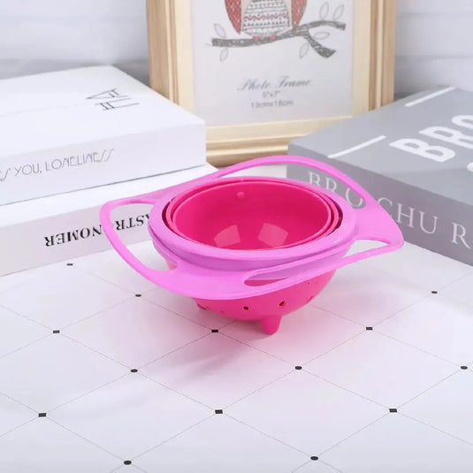 Bowl giratorio antiderrames 360° para snacks, con tapa y asas ergonómicas, diseño tipo Saturno, libre de BPA