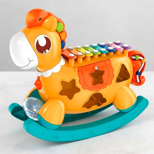 Caballito xilófono musical interactivo para bebé, multiactividades, juegos de formas y colores, juguete colorido hecho en ABS duradero y seguro para el bebé, caballito balancín que añade experiencia lúdica - Huanger