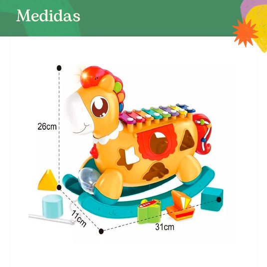 Caballito xilófono musical interactivo para bebé, multiactividades, juegos de formas y colores, juguete colorido hecho en ABS duradero y seguro para el bebé, caballito balancín que añade experiencia lúdica - Huanger