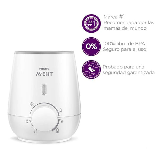 Calentador rápido de teteros, calienta en 3 minutos el biberon del bebé, con ajuste de descongelamiento ideal para el banco de leche, 100% libre de BPA - Philips Avent