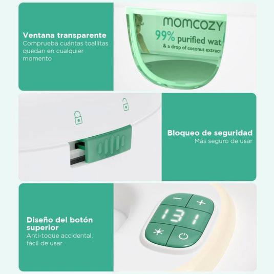 Calentador de toallitas húmedas para bebé, de gran capacidad de almacenamiento, calentamiento rápido y uniforme, modos de ajuste, fácil de usar - Momcozy
