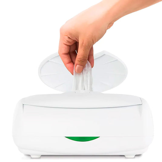 Calentador y dispensador de toallitas humedas, luz nocturna suave, capacidad para 80 toallitas, calienta de abajo hacia arriba, uso a una sola mano - Prince Lionheart