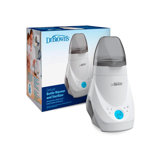 Calentador y esterilizador a vapor Deluxe de teteros, calentador rápido y uniforme de biberones, con panel LCD, fácil de usar, alertas de sonido cuando completa ciclo, funcionalidad 2en1 - Dr Brown's