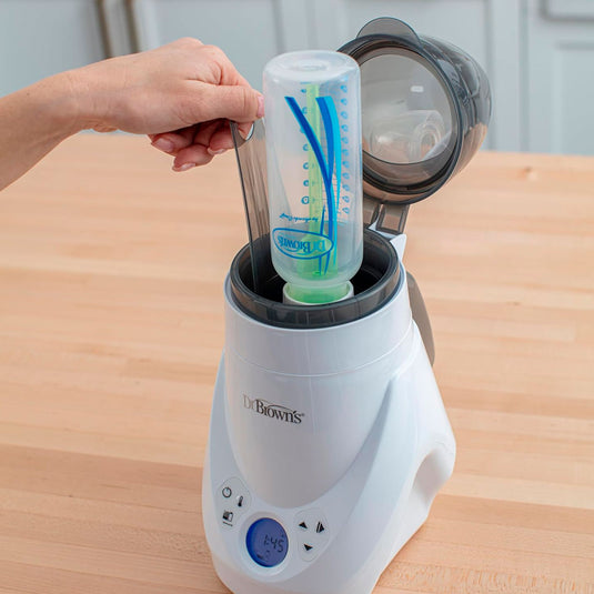 Calentador y esterilizador a vapor Deluxe de teteros, calentador rápido y uniforme de biberones, con panel LCD, fácil de usar, alertas de sonido cuando completa ciclo, funcionalidad 2en1 - Dr Brown's