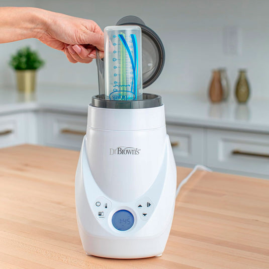 Calentador y esterilizador a vapor Deluxe de teteros, calentador rápido y uniforme de biberones, con panel LCD, fácil de usar, alertas de sonido cuando completa ciclo, funcionalidad 2en1 - Dr Brown's
