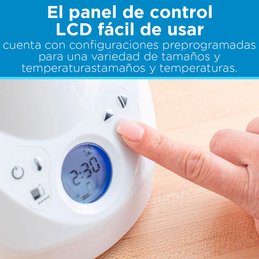 Calentador y esterilizador a vapor Deluxe de teteros, calentador rápido y uniforme de biberones, con panel LCD, fácil de usar, alertas de sonido cuando completa ciclo, funcionalidad 2en1 - Dr Brown's