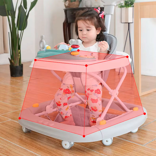 Caminador con guía y centro de entretenimiento, bandeja con juguetes y melodías, asiento cómodo, estructura metálica firme, con sistema de plegado - Mobilu