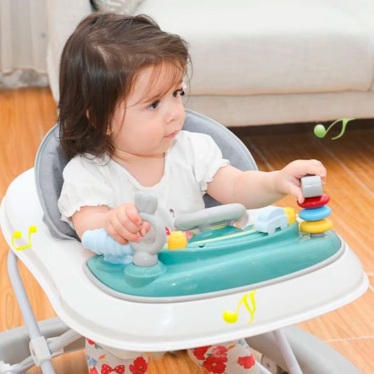 Caminador con guía y centro de entretenimiento, bandeja con juguetes y melodías, asiento cómodo, estructura metálica firme, con sistema de plegado - Mobilu