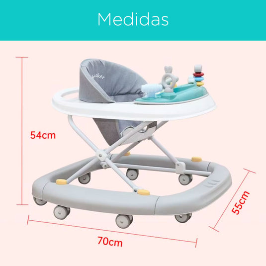 Caminador con guía y centro de entretenimiento, bandeja con juguetes y melodías, asiento cómodo, estructura metálica firme, con sistema de plegado - Mobilu