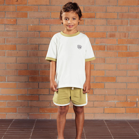 Short verde con rombo azul Retroclover, silueta clásica con sesgos en contraste en las piernas, estampado gráfico en la parte posterior, hecho en material de alta calidad - LOBSTER mini