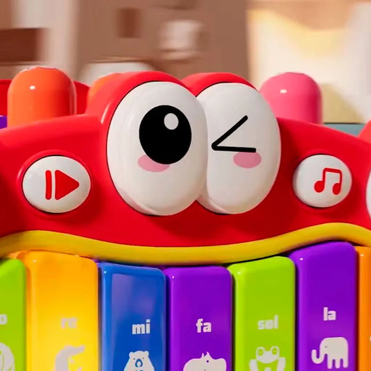 Cubo de diseño Cangrejo multiactividades didáctico para bebé, juguete musical de aprendizaje, juego de martillo para golpear, de pesca con imanes, teclas con melodías y luces, espacios para encaje de figuras de colores