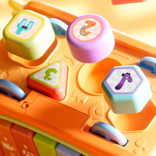 Cubo de diseño Cangrejo multiactividades didáctico para bebé, juguete musical de aprendizaje, juego de martillo para golpear, de pesca con imanes, teclas con melodías y luces, espacios para encaje de figuras de colores