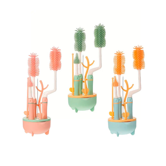 Set de Cepillos para limpieza de teteros, y escurridor de teteros con base de drenaje