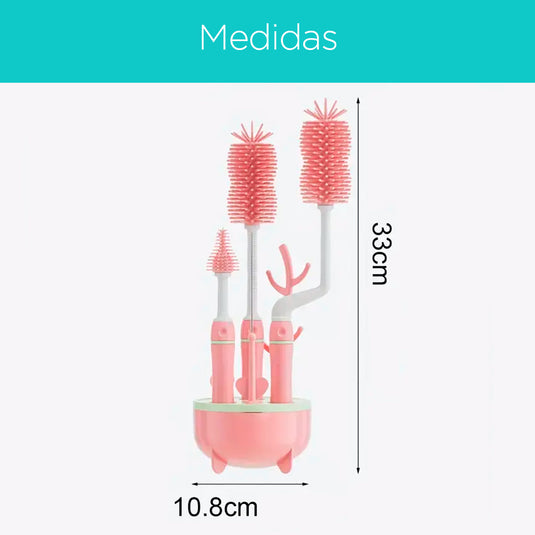 Set de Cepillos para limpieza de teteros, y escurridor de teteros con base de drenaje
