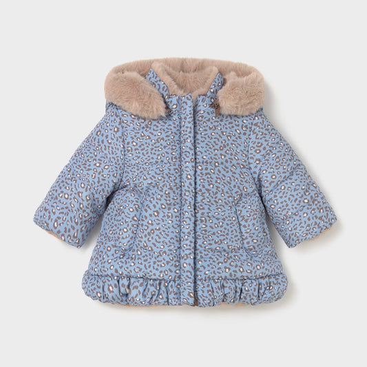 Chaqueta reversible doble faz para recién nacida, manga larga con puños elásticos, capucha con detalles de pelo, cierre con botones en la parte delantera, bolsillos delanteros - Mayoral