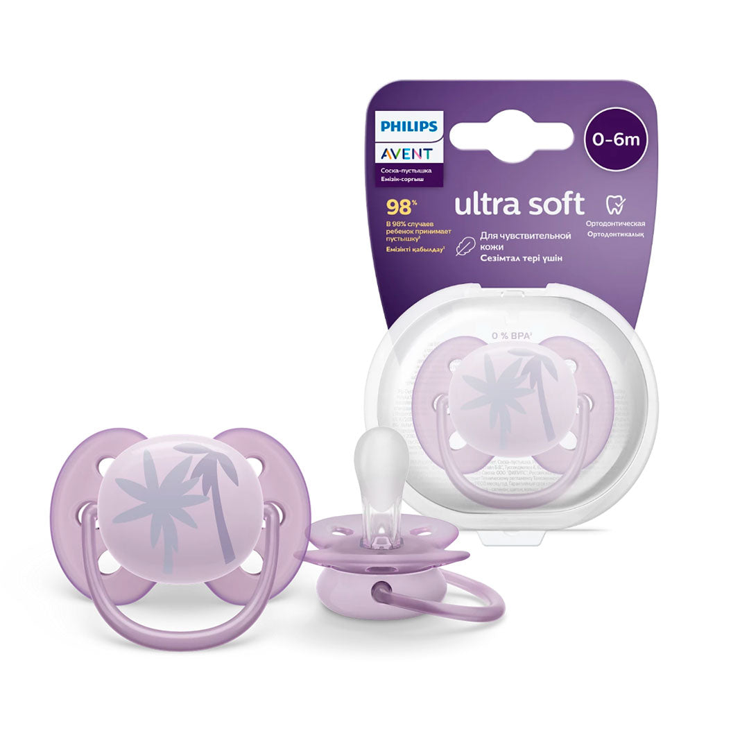 Chupa Ultra Soft Palmera púrpura 0 a 6 meses, ideal para piel sensible - Philips Avent