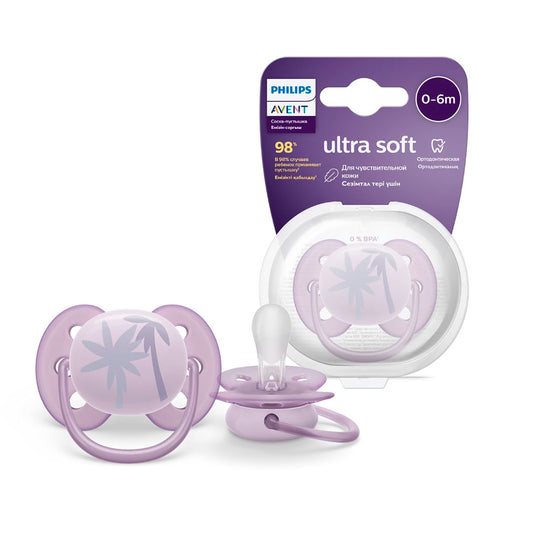 Chupa Ultra Soft Palmera púrpura 0 a 6 meses, ideal para piel sensible - Philips Avent