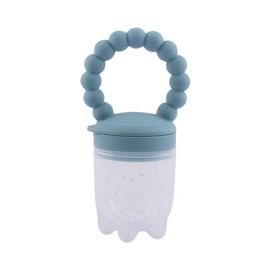 Chupa para frutas con agarradera rascaencias, hecha en silicona 100% libre de BPA, ideal para acompañar la alimentación complementaria, para fruta picada o papilla