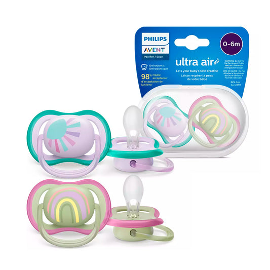 Chupas 0-6 Ultra Air x2, ligeros y transpirables para niñas de 0 a 6 meses, sin BPA, con estuche de transporte - Philips Avent