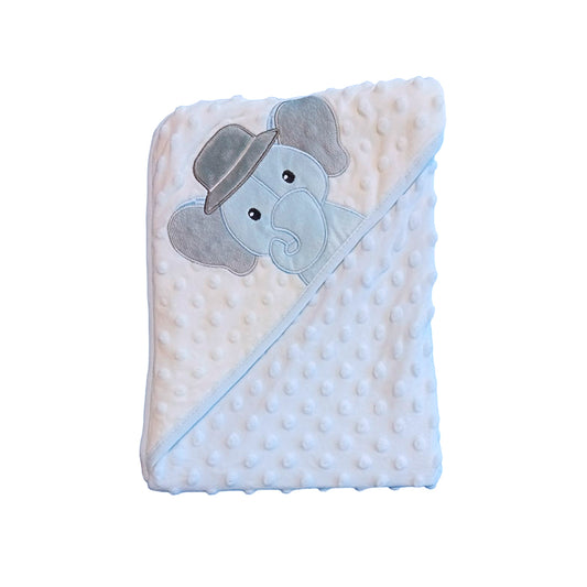 Cobija bordada con capucha, hipoalergénica y con textura de puntos - Bebe Comfort Elefante / Azul