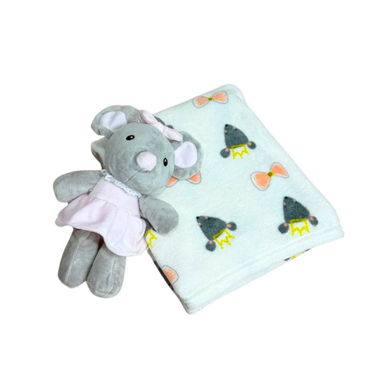 Cobija con apego y diseño estampado para bebé, hecha en materia suave y cálido, con peluche de apego para acompañar al bebé mientras duerme, ideal para coches y cunas - Wakids