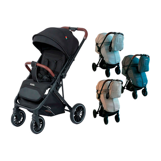 Coche paseador con pañalera y cubrepiés, con sistema de plegado tipo maleta, compacto y ligero, toldo y espaldar ajustable, espacio de almacenamiento en la parte inferior - Kidilo