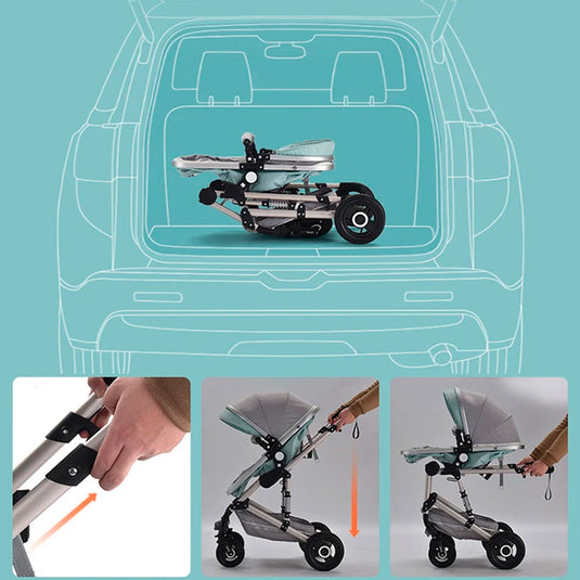 Coche Europeo B.CHILDHOOD 3 en 1 con portabebés, ajustable a paseador, con freno de llantas y  portabebés adaptable a la estructura del coche