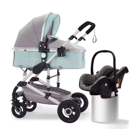 Coche Europeo B.CHILDHOOD 3 en 1 con portabebés, ajustable a paseador, con freno de llantas y  portabebés adaptable a la estructura del coche