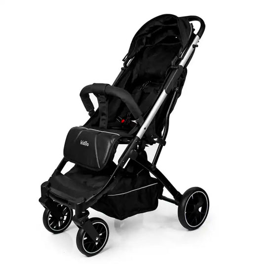Coche paseador con plegado estilo maleta, espaldar ajustable, con freno de ruedas traseras, capota desplegable para cubrirlo del sol, y cubrepiés desmontable - Kidilo