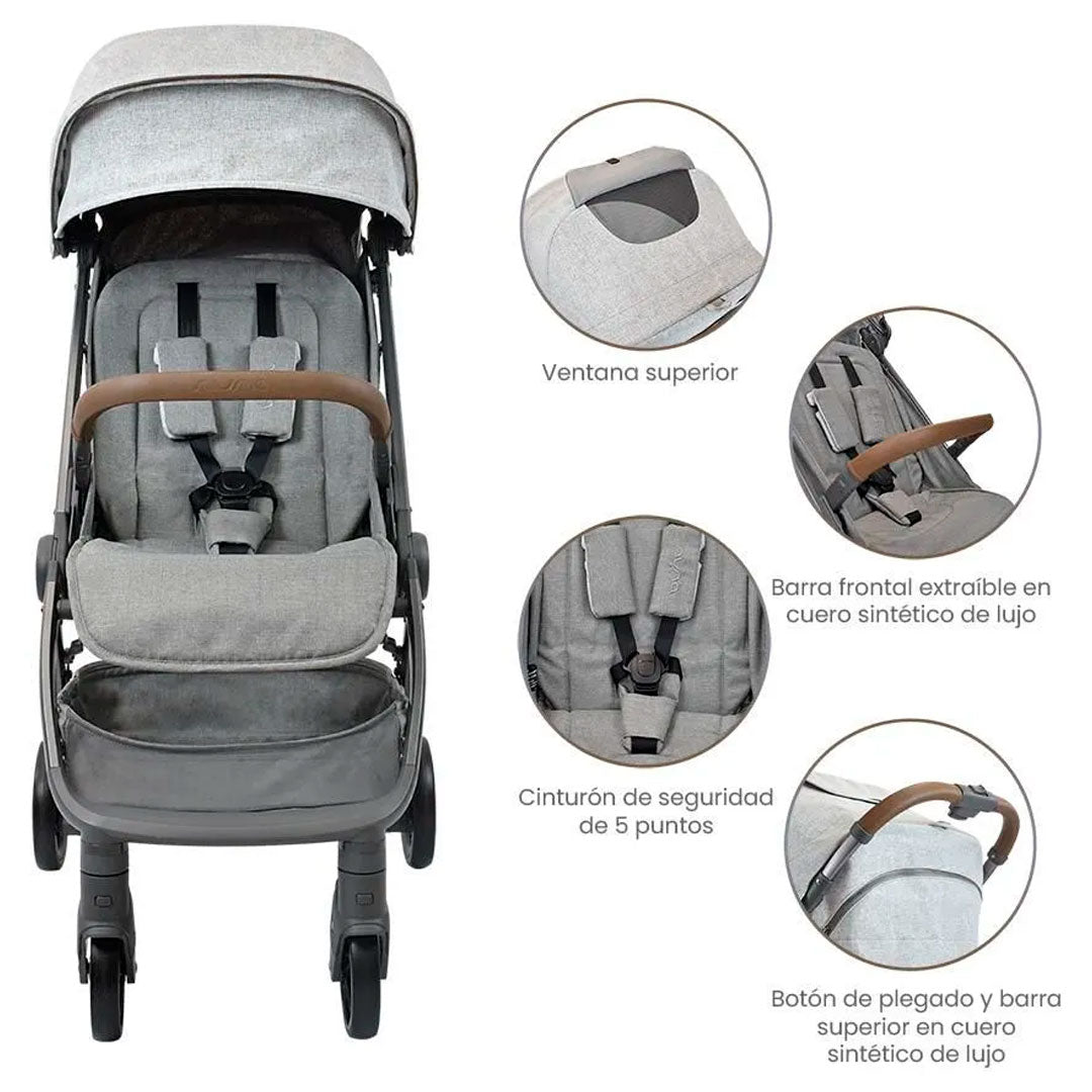 Coche paseador ultracompacto para bebé, con sistema de plegado compacto que ayuda a su transporte y/o almacenamiento, barra de empuje y cinturón en 5 puntos- Nuna