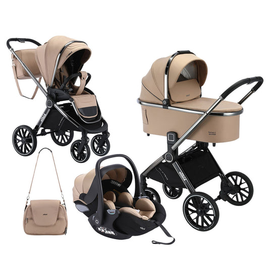 Coche moisés y paseador 3 en 1, con sistema de plegado fácil, ideal para bebés recién nacidos hasta los 4 años aprox, ajustes de reclinado y de capota cubresol - Kidilo