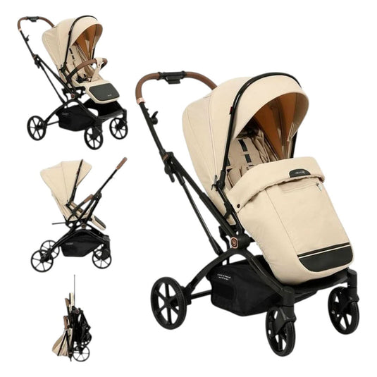 Coche paseador con barra rotable, con función de plegado tipo maleta queda compacto y ligero, mango reversible, respaldo ajustable, capota ajustable a varias posiciones - Kidilo