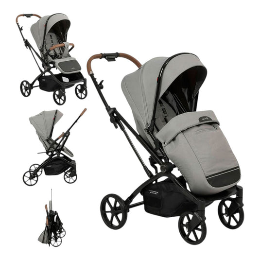Coche paseador con barra rotable, con función de plegado tipo maleta queda compacto y ligero, mango reversible, respaldo ajustable, capota ajustable a varias posiciones - Kidilo