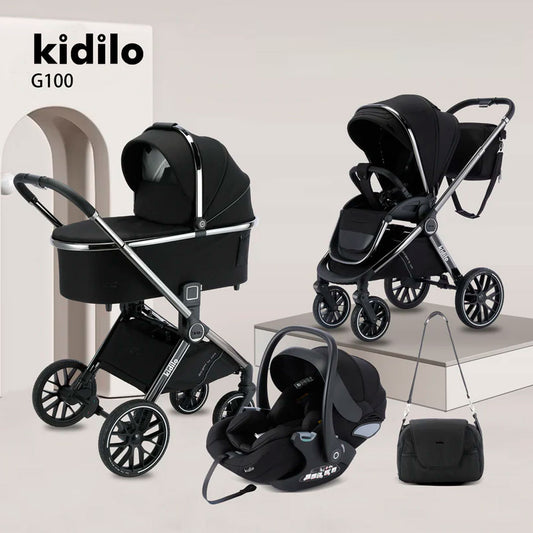 Coche moisés y paseador 3 en 1, con sistema de plegado fácil, ideal para bebés recién nacidos hasta los 4 años aprox, ajustes de reclinado y de capota cubresol - Kidilo