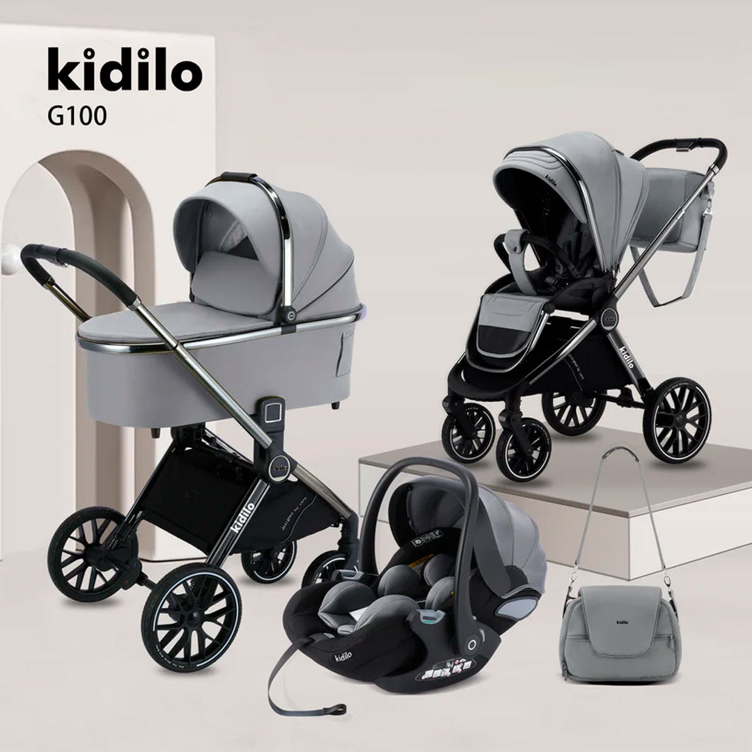 Coche moisés y paseador 3 en 1, con sistema de plegado fácil, ideal para bebés recién nacidos hasta los 4 años aprox, ajustes de reclinado y de capota cubresol - Kidilo