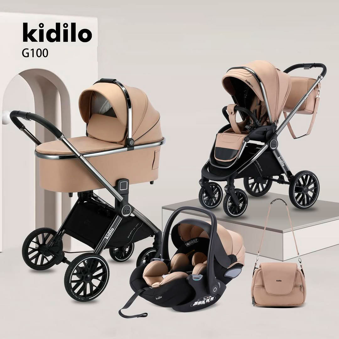 Coche moisés y paseador 3 en 1, con sistema de plegado fácil, ideal para bebés recién nacidos hasta los 4 años aprox, ajustes de reclinado y de capota cubresol - Kidilo