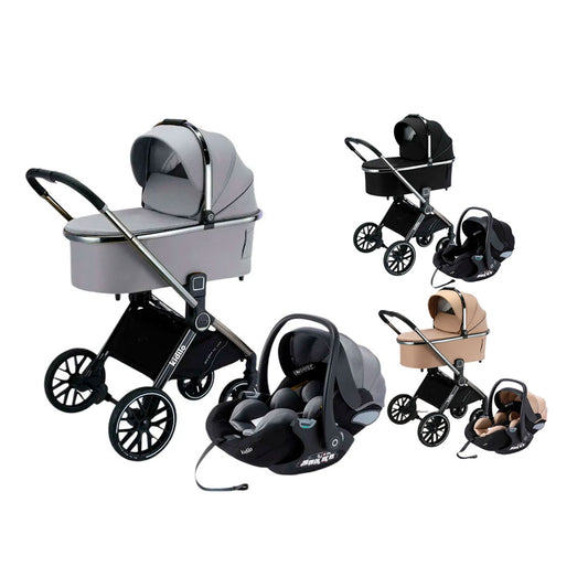 Coche moisés y paseador 3 en 1, con sistema de plegado fácil, ideal para bebés recién nacidos hasta los 4 años aprox, ajustes de reclinado y de capota cubresol - Kidilo