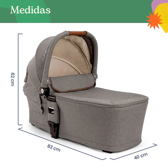 Coche paseador MIXX™ next con moisés adaptable para bebé, cinturón de seguridad con hebilla magnética, múltiples posiciones de reclinado, fácil de plegar, manillar ajustable en altura de piel ecológica - Nuna