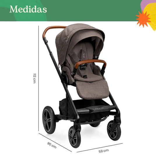 Coche paseador MIXX™ next con moisés adaptable para bebé, cinturón de seguridad con hebilla magnética, múltiples posiciones de reclinado, fácil de plegar, manillar ajustable en altura de piel ecológica - Nuna