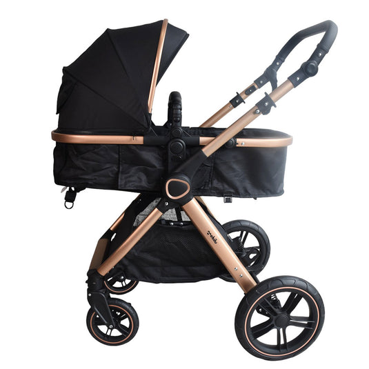 Coche 2 en 1 moisés y paseador con sistema plegable, con espaldar ajustable, estructura desmontable y sistema de plegado compacto, hecho en material resistente de alta calidad - Mobilu