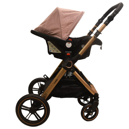 Coche 3 en 1 moisés, portabebés y paseador plegable, el portabebés se puede colocar en la estructura, con espaldar ajustable, estructura desmontable y sistema de plegado compacto, hecho en material resistente de alta calidad - Mobilu